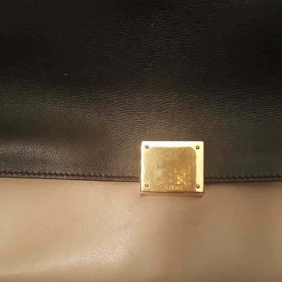 CELINE Trapeze Leather Black Taupe Handbag - Large - Picture 3 of 8